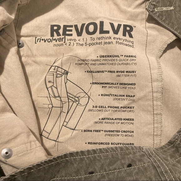 KUHL 38 x 32 Revolvr Vintage Patina Dye Cargo  Style Pockets Comfort Knee Pants - Picture 9 of 16